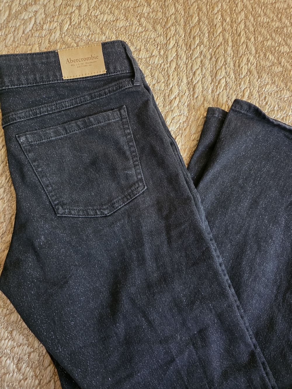 Girls Black Glitter Jeans Low Rise Baggy Abercrombie